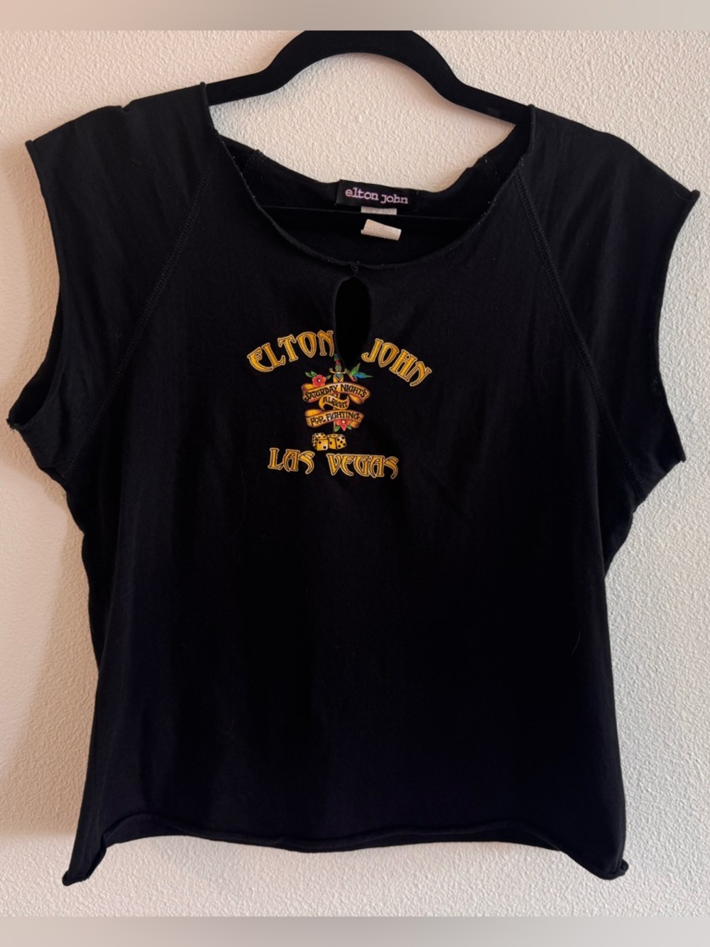 Vintage Elton John Black Graphic Keyhole Women's Top
